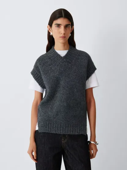 John Lewis Alpaca Blend Tabbard Vest, Charcoal