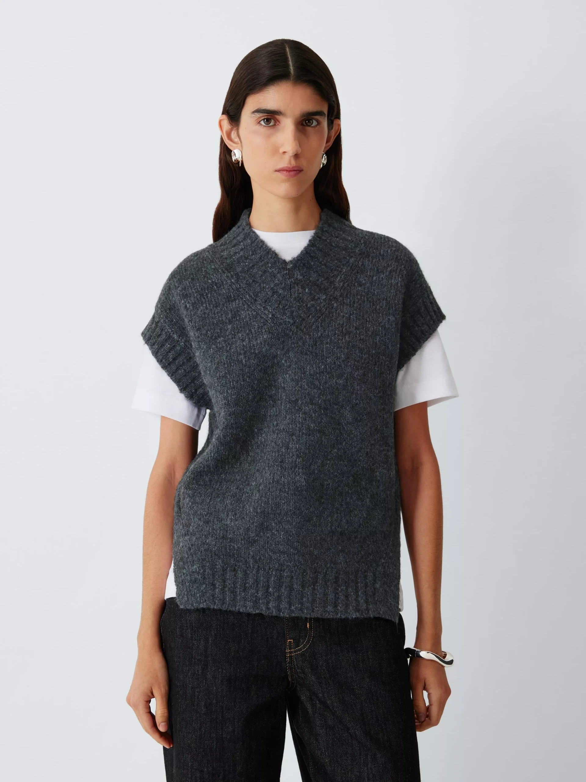 John Lewis Alpaca Blend Tabbard Vest, Charcoal