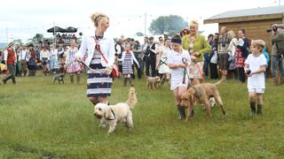 Country show, people with dogs on parade