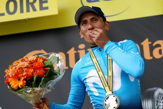 Nairo Quintana (Movistar) celebrates winning stage 18 at the Tour de France