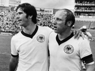 West Germany forwards Gerd Muller and Uwe Seeler pictured at the 1970 World Cup in Mexico.
