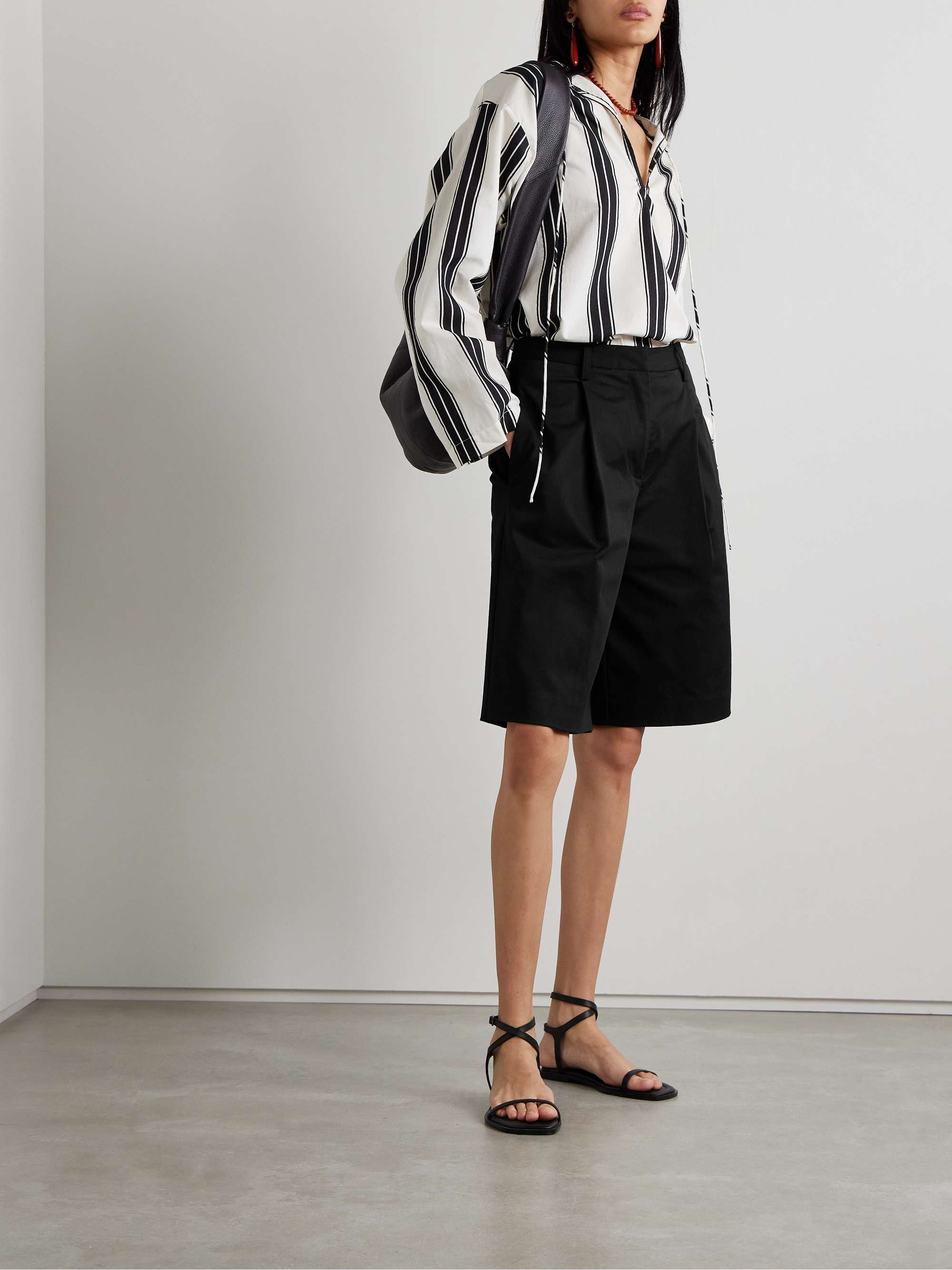 Pleated Organic Cotton-Blend Twill Shorts