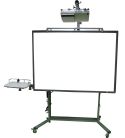 Stand moves whiteboard, projector smoothly