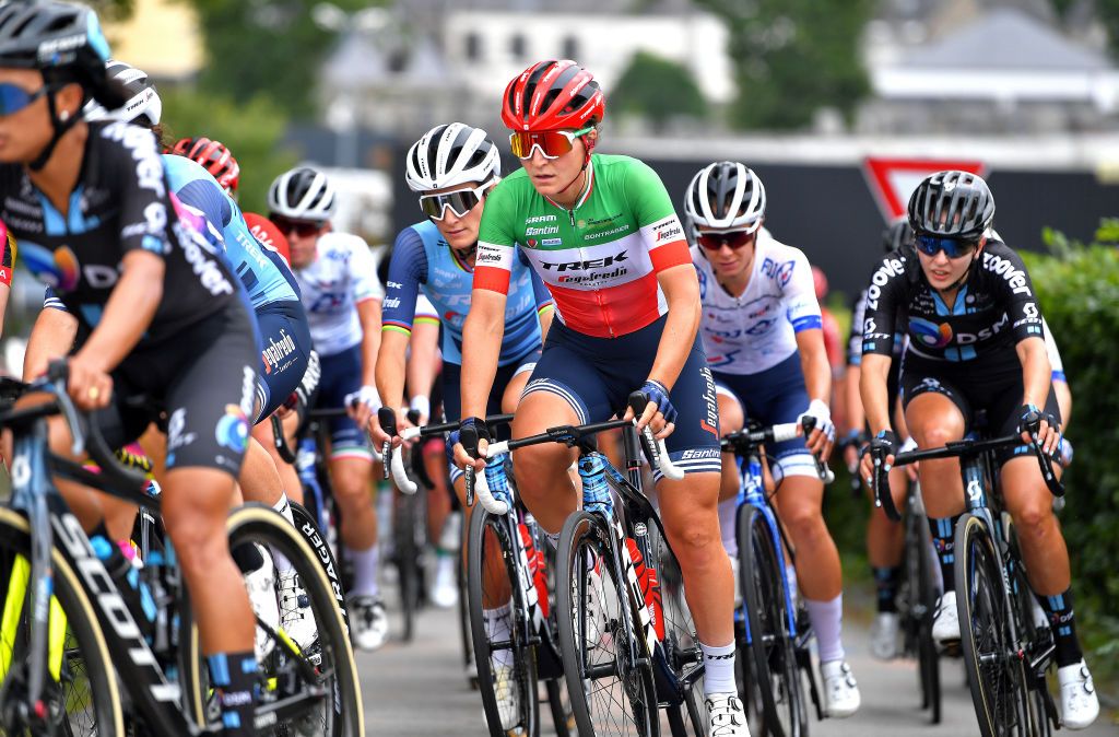 PLOUAY FRANCE AUGUST 30 Elisa Longo Borghini of Italy and Team Trek Segafredo competes during the 20th GP de Plouay Lorient Agglomration Trophe Ceratizit 2021 a 1504km one day race from Plouay to Plouay GrandPrixPlouay OuestFrance on August 30 2021 in Plouay France Photo by Luc ClaessenGetty Images