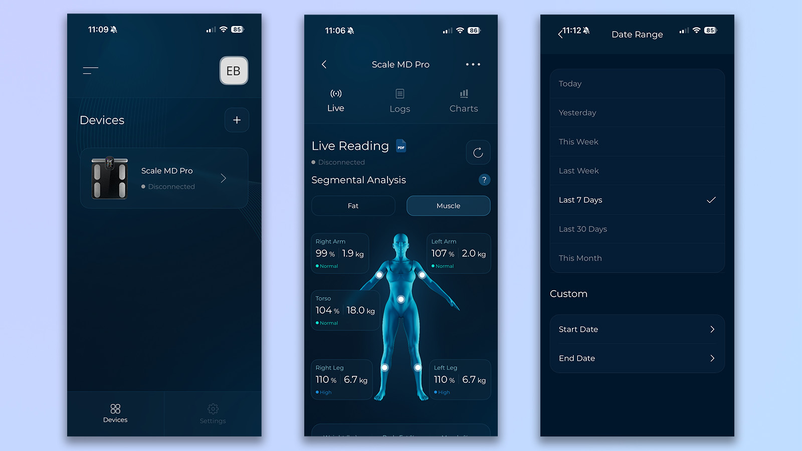 the oxiline app screenshots for the scale md pro
