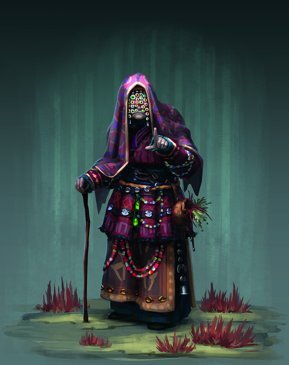 Digital character art inspired by Kazakh tradition and ritualistic storytelling
