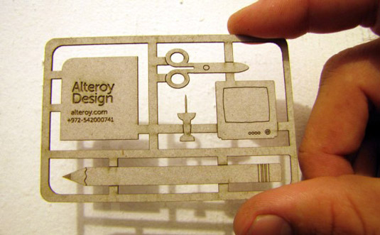 Using a laser cutter created this unique business card design for creative director Roy Alter. Image © Roy Alter