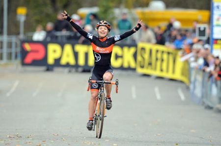 Sanne Van Paasen celebrates her win.