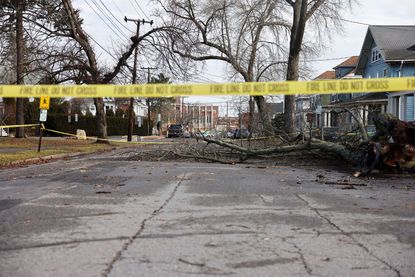 PORTLAND ME DECEMBER 19 A section of Noyes Street in Portland is closed after part of a tree was blown into the roadway by a powerful storm that swept through Maine on Monday Staff photo by Ben McCannaPortland Press Herald via Getty Images