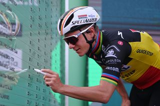 Remco Evenepoel (Soudal-QuickStep) signs in at the start of the 117th Il Lombardia 2023