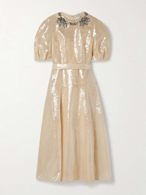 Crystal-Embellished Sequined Organza Midi Dress