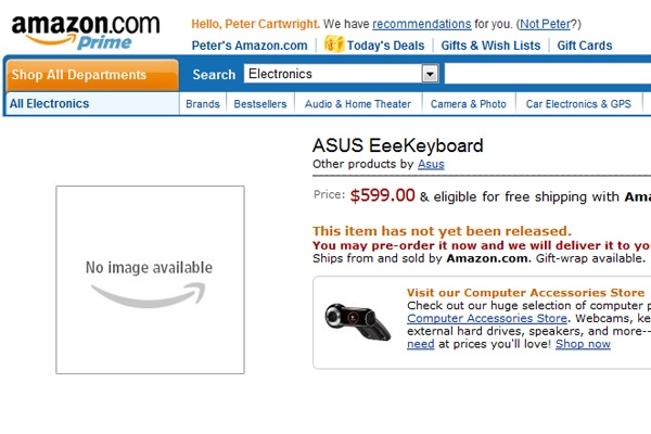 EeeKeyboard listed on Amazon US for $599