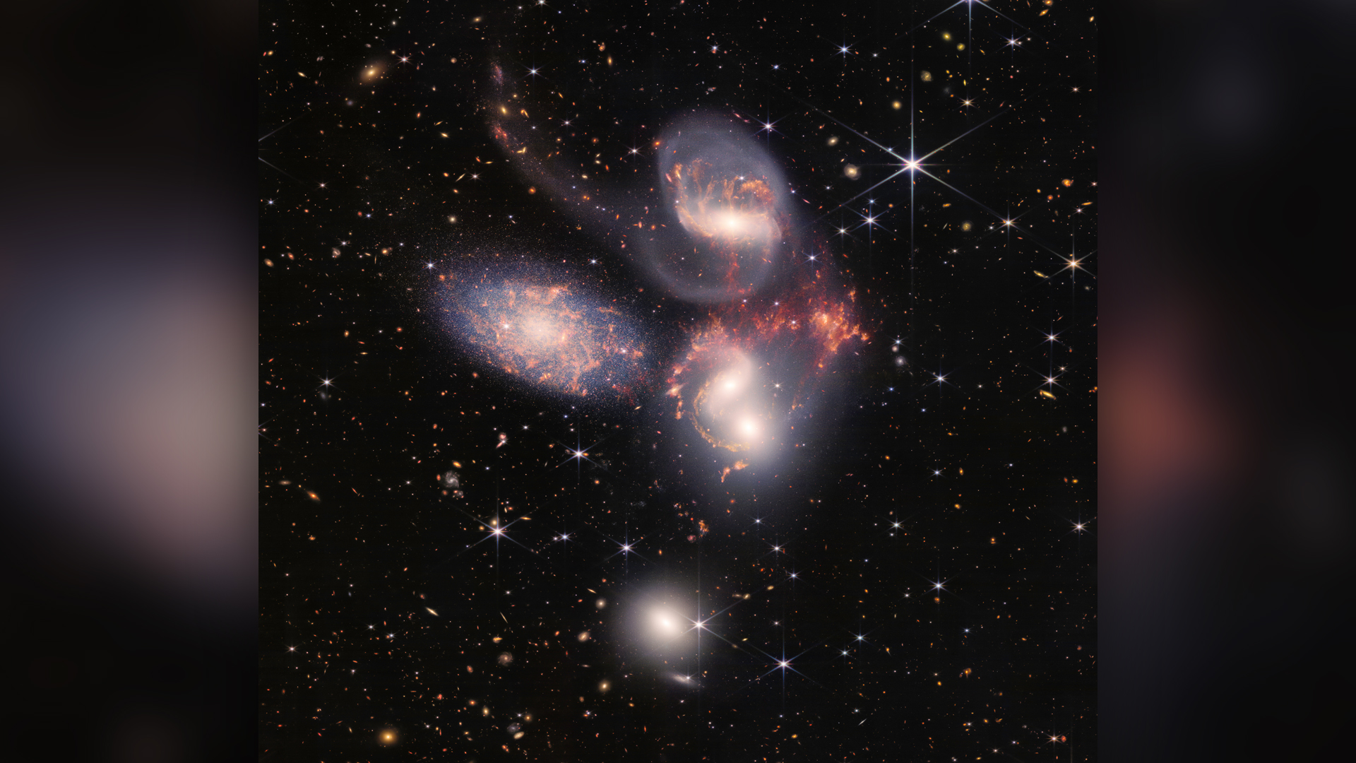 Stephan’s Quintet, a visual grouping of five galaxies, is best known for being prominently featured in the holiday classic film, “It’s a Wonderful Life.” Today, NASA’s James Webb Space Telescope reveals Stephan’s Quintet in a new light.