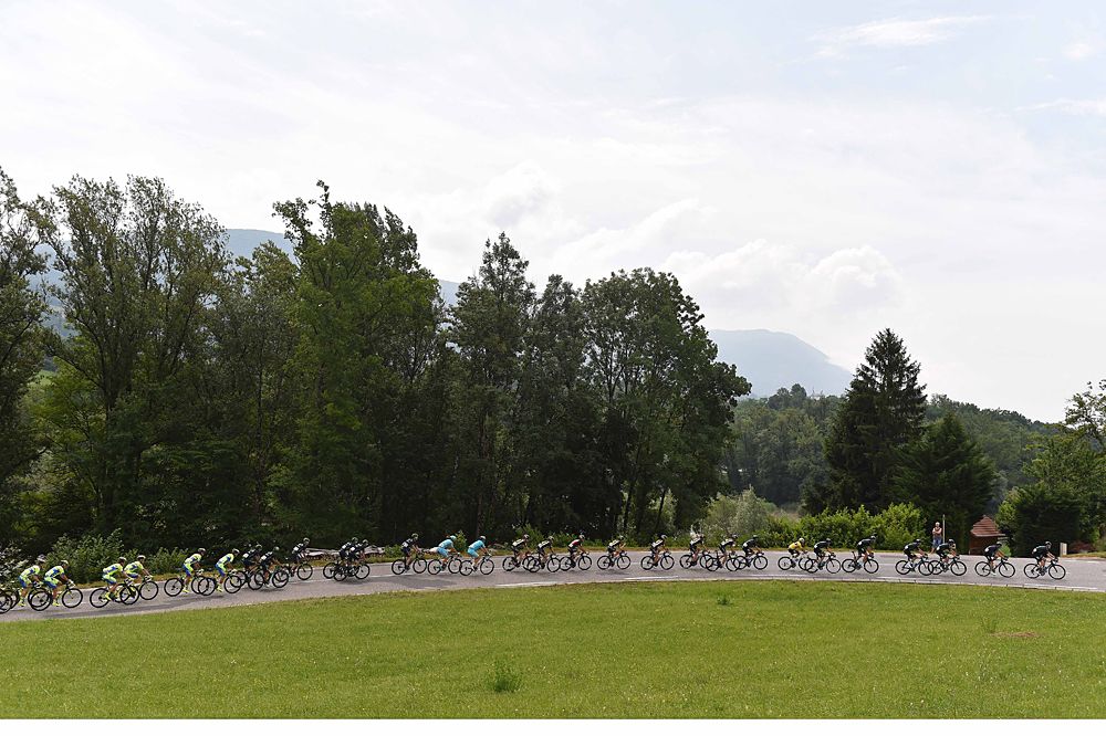 The peloton during stage 2 at the Criterium du Dauphine