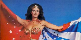 Wonder Woman Lynda Carter displaying the stars and stripes