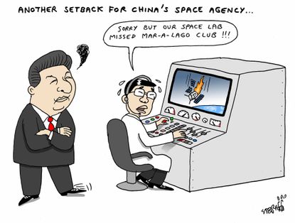 Political cartoon U.S. Chinese satellite Mar-A-Lago Trump