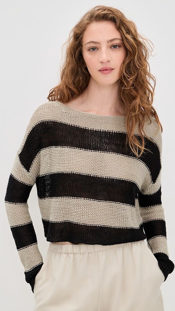 Enza Costa Stripe Linen Bateau Sweater