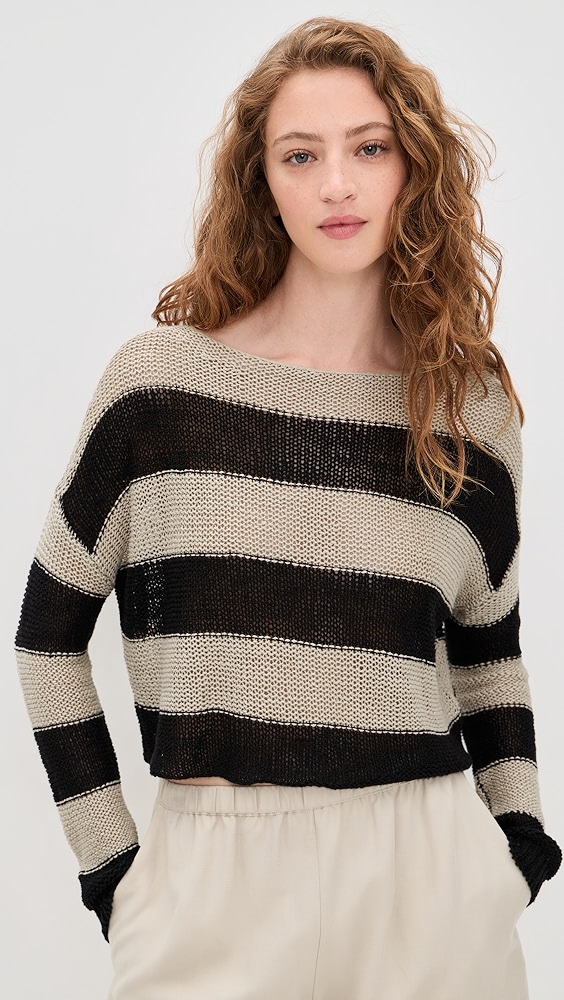 Enza Costa Stripe Linen Bateau Sweater