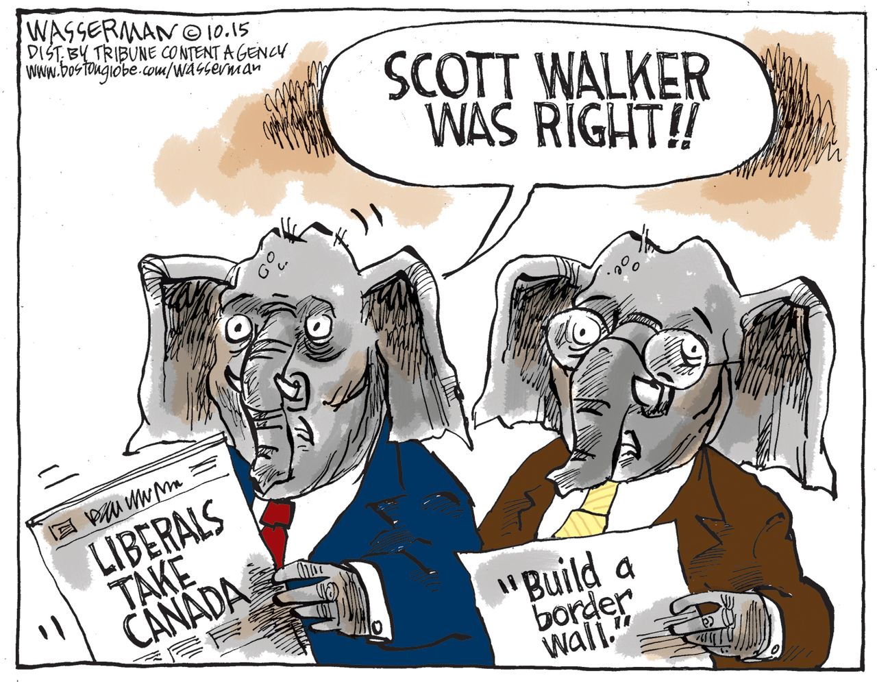 Political cartoon U.S. Scott Walker Canada