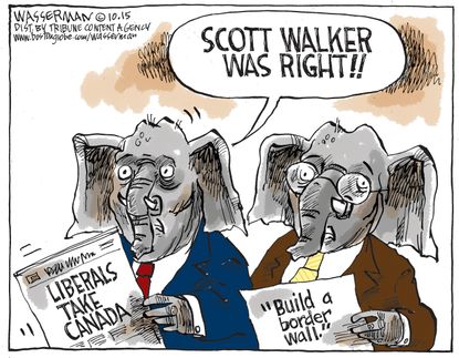 Political cartoon U.S. Scott Walker Canada