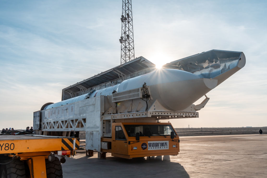 The combination of CERES-1 carrier rocket and five satellites is being transferred to the launch area at the Jiuquan Satellite Launch Center on January 20, 2025 in Alxa League, Inner Mongolia Autonomous Region of China. The rocket blasted off at 6:11 p.m. on January 20, successfully sending a group of satellites including the Yunyao-1 37-40 and JTX-A-05 models into their planned orbits.