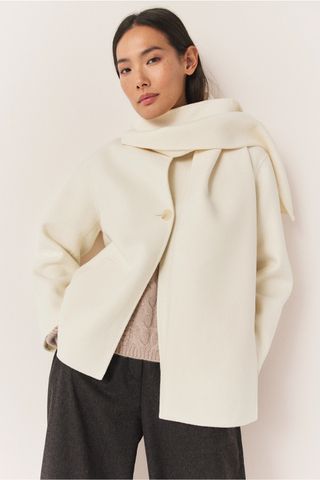 The White Company cream short coat with removable scarf