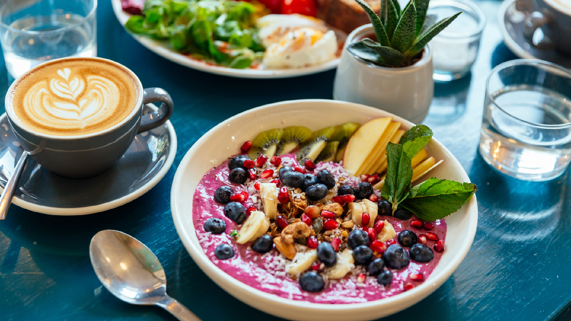 acai bowl with a fresh coffee