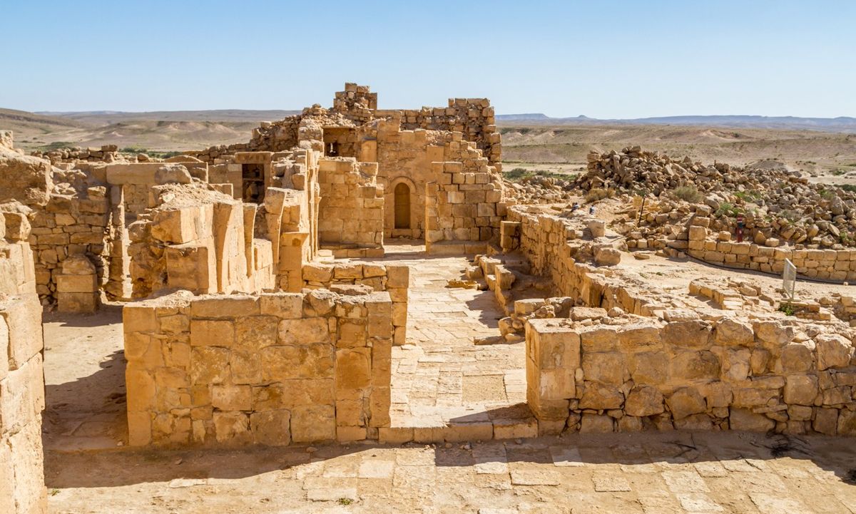 Ruins from the ancient city of Shivta in the Negev Desert in Israel.