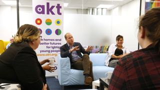 Prince William, Duke of Cambridge speaks to former and current service users during a visit to the Albert Kennedy Trust