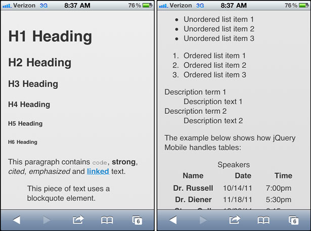 The default styles for common HTML elements