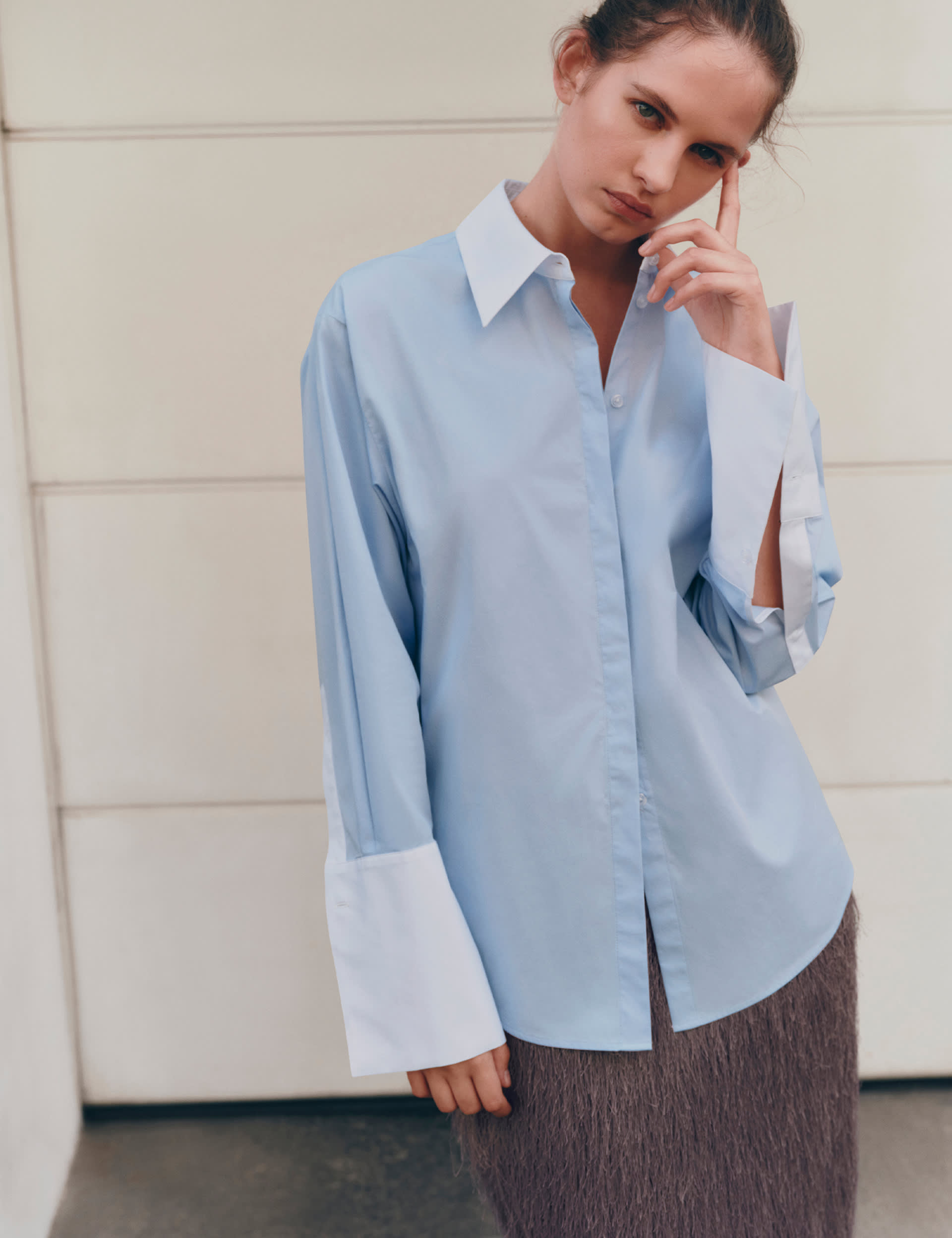 Pure Cotton Contrast Detail Oversized Shirt