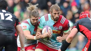 EDINBURGH, SCOTLAND - OCTOBER 22:Chris Robshaw of Harlequins drives forward with the ball during the European Rugby Challenge Cup match between Edinburgh and Harlequins at Murrayfield Stadium