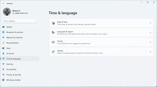 Time & language settings