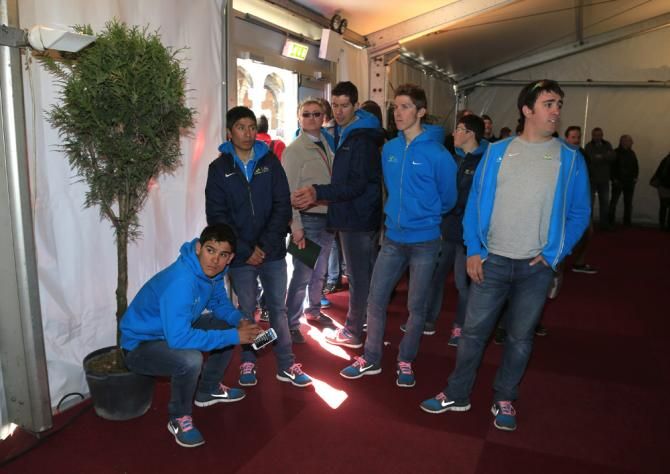 The Movistar squad wait to be called onto the stage