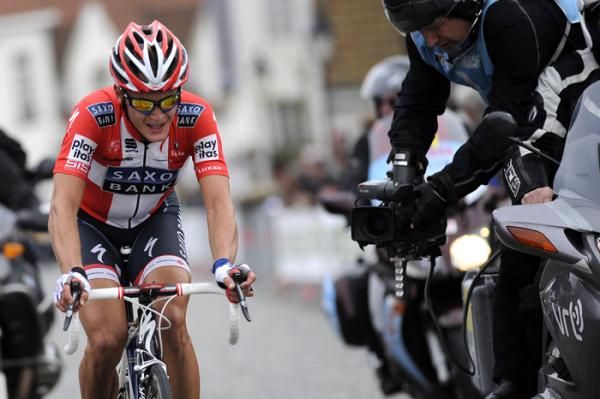 Matti Breschel (Saxo Bank) fights to the finish on his solo attack.