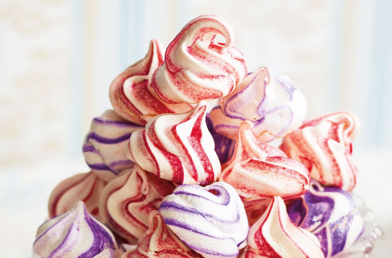 Rose and lavender swirl swiss meringues