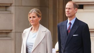 Sophie, Duchess of Edinburgh and Prince Edward, Duke of Edinburgh on behalf of King Charles III, watch the Changing of the Guard at Buckingham Palace