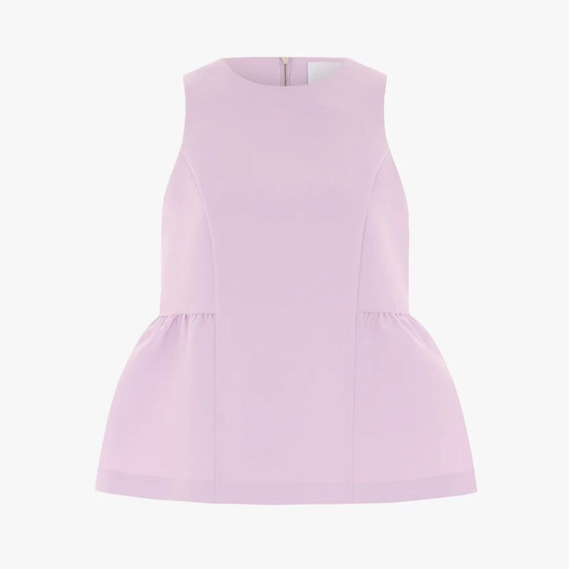 A purple satin peplum top by Aligne