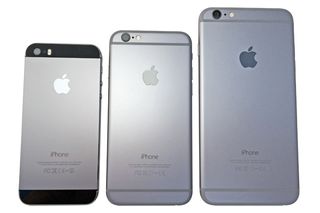 iPhone 5s (left), iPhone 6 (middle), and iPhone 6 Plus (right)