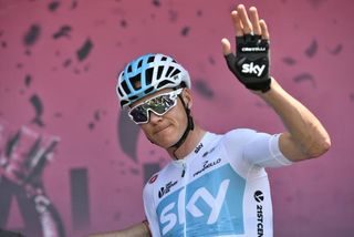 Chris Froome (Team Sky) waves at the start of stage 2
