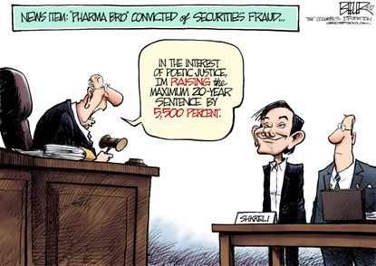 Editorial cartoon U.S. Martin Shkreli pharma securities fraud conviction