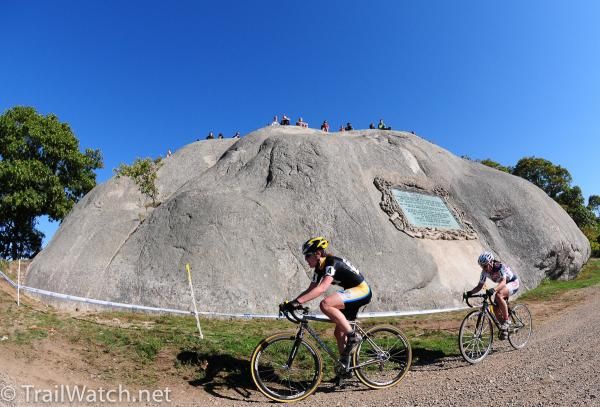 Allison Snooks (Ladies First Racing) rides in from the big "big rock"