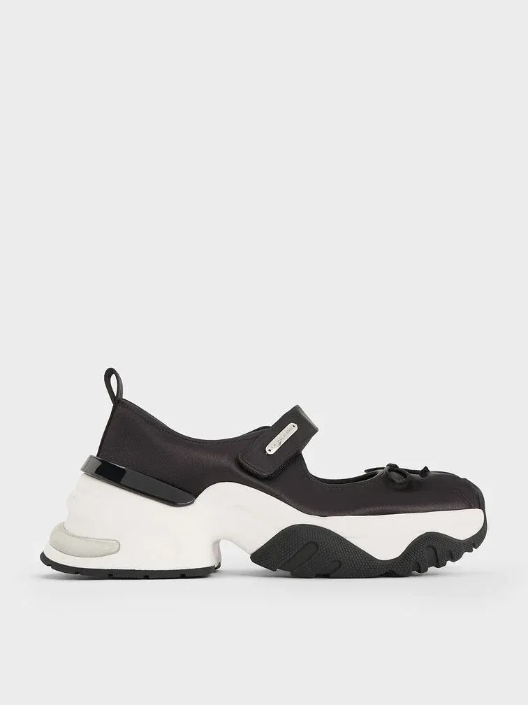 Charles & Keith, Satin Bow Two-Tone Mary Jane Sneakers