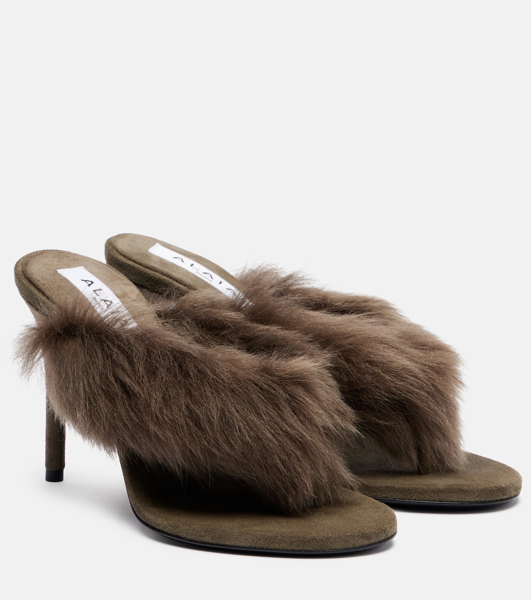 Shearling-Trimmed Thong Sandals
