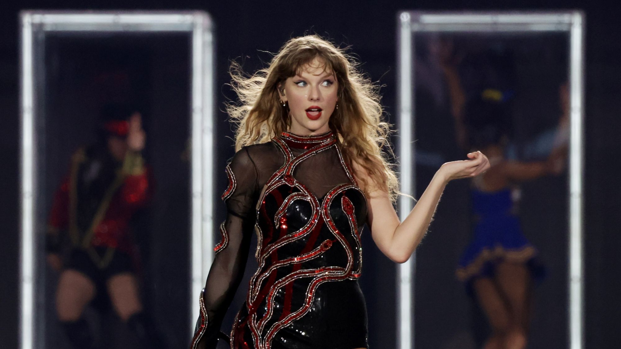 Taylor Swift performs on stage during the Eras Tour