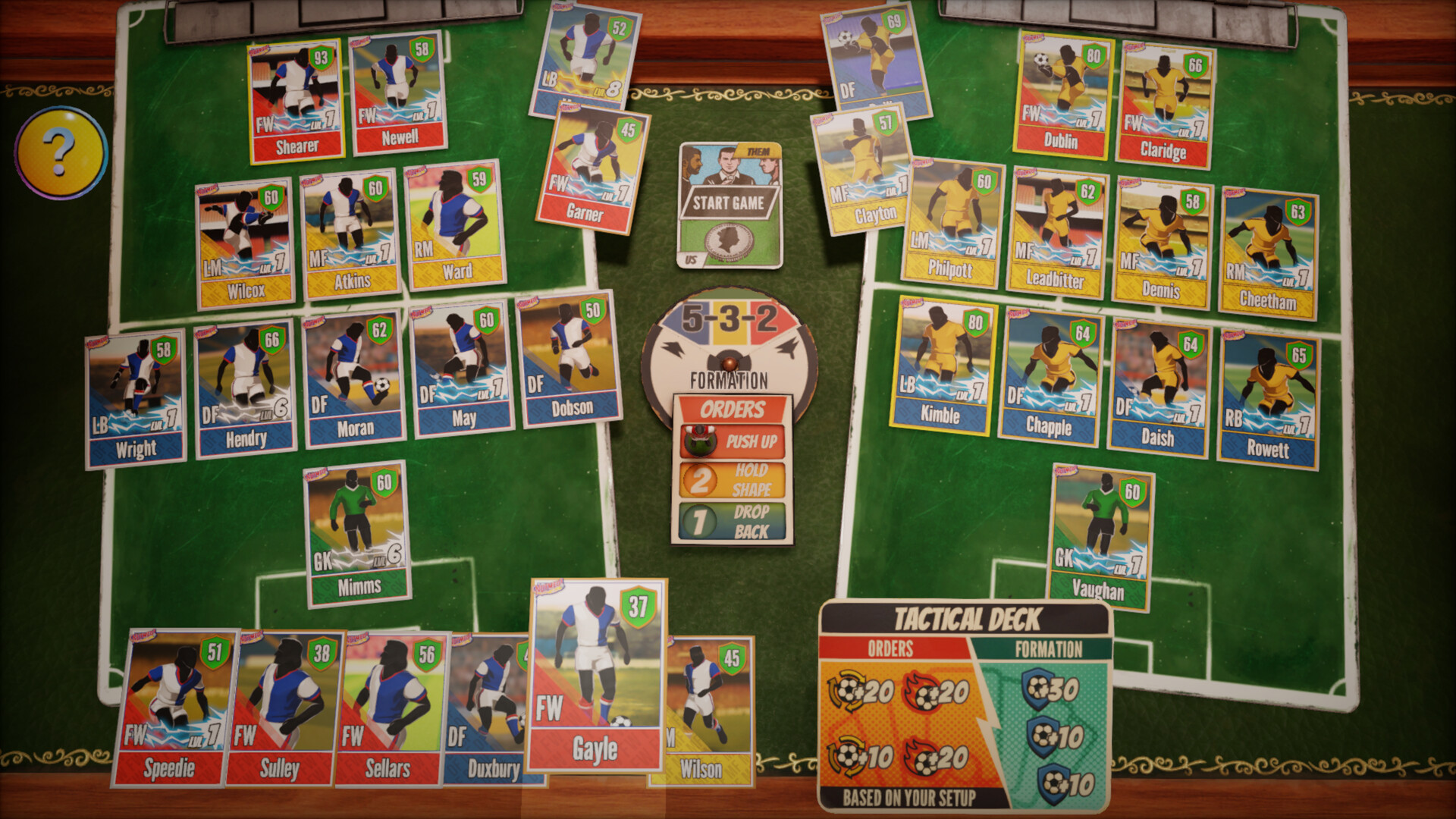The desk in Nutmeg, a football deck-building game.