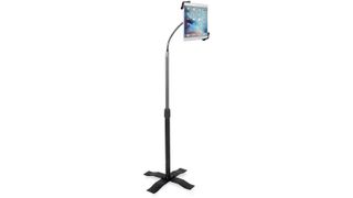 Product shot of the CTA Digital iPad floor stand with a tablet attached