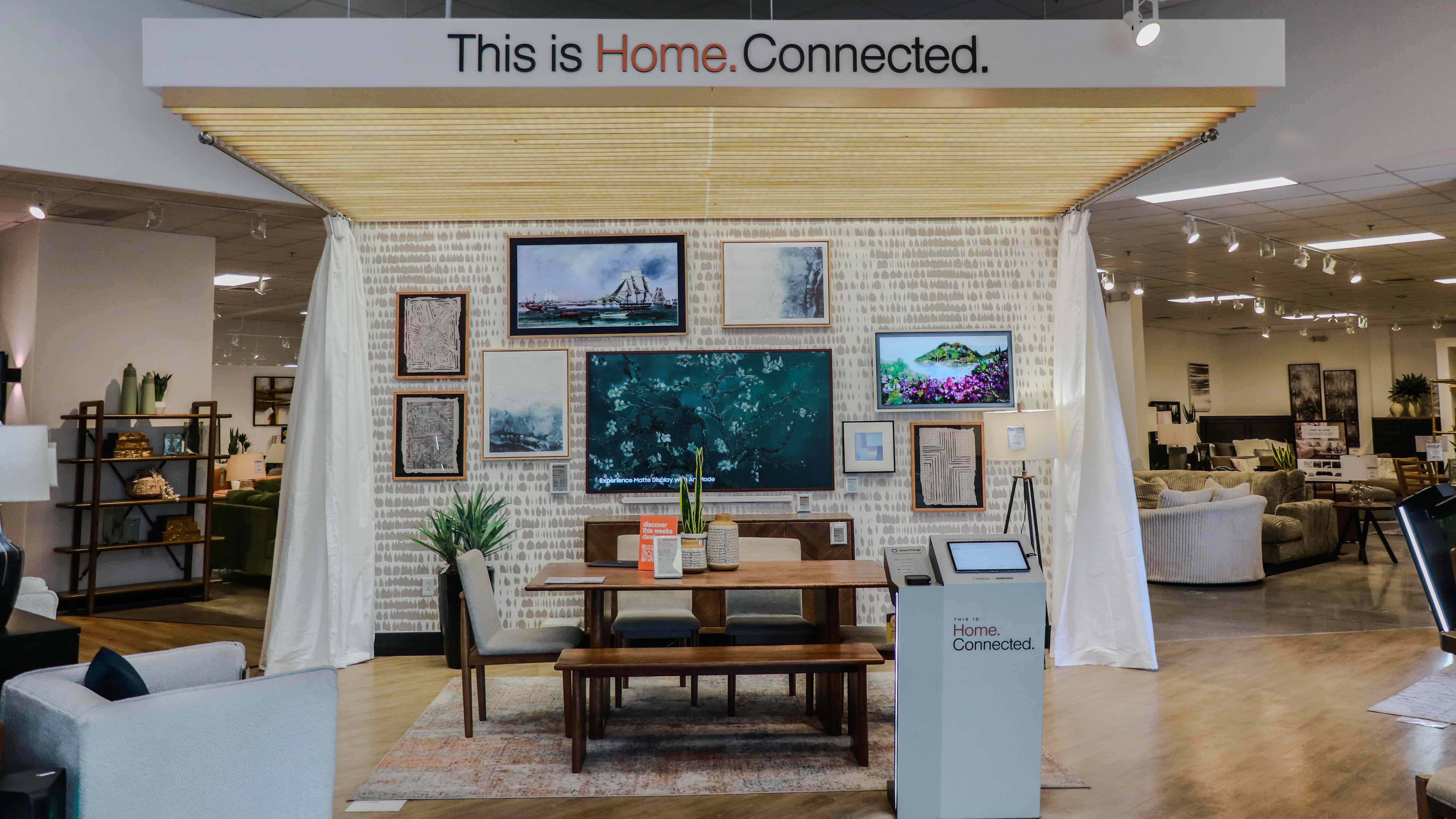 The Samsung Frame TV on display at a new 'Connected Home Experience' at Ashley store.