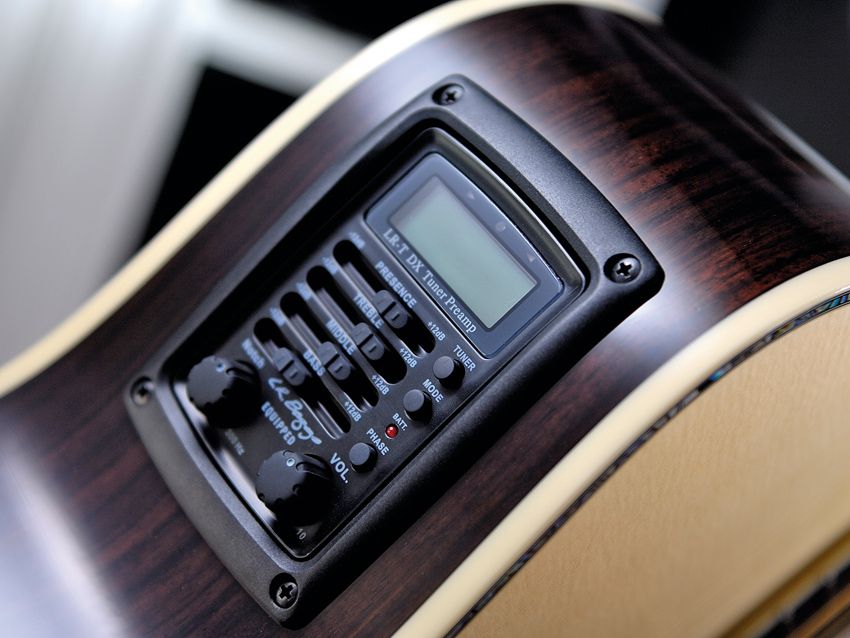 The LR Baggs LR-T DX provides the plugged-in sounds.