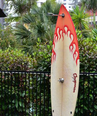 outdoor shower on surfboard